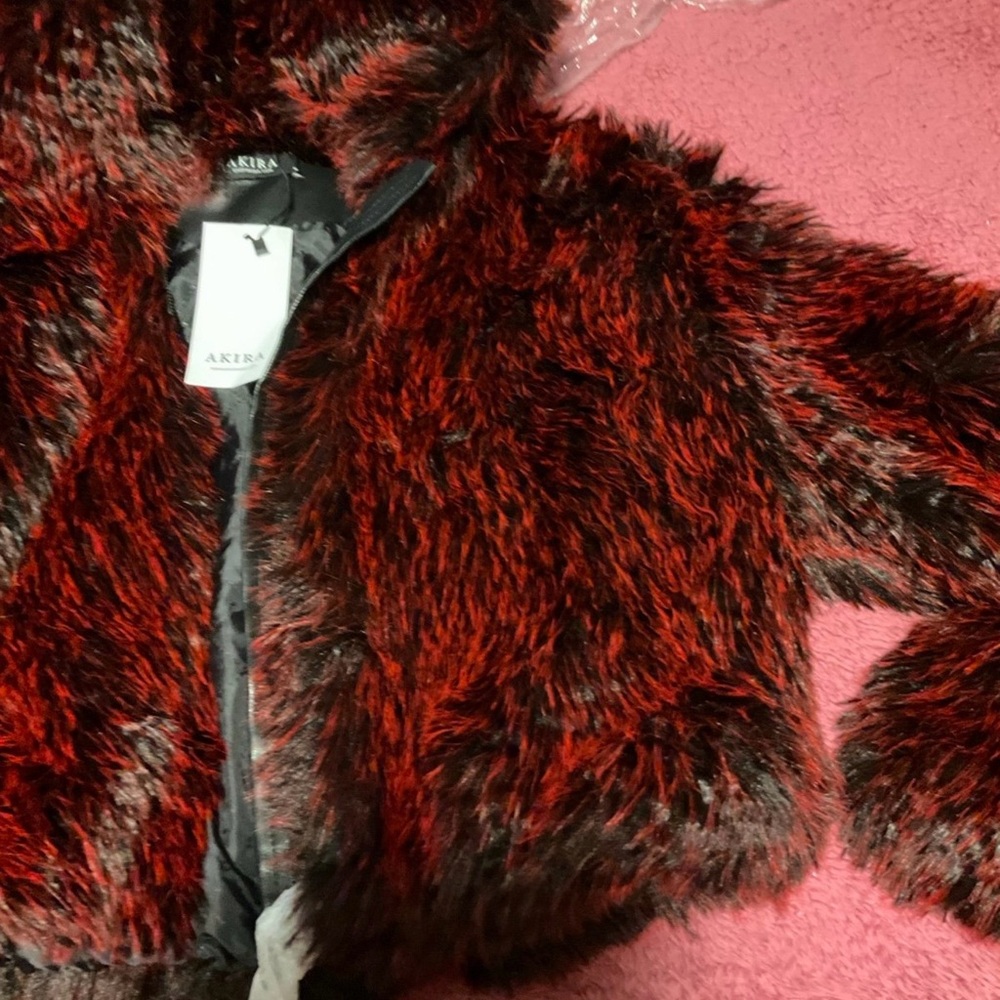 AKIRA Bold Red and Black Fur Jacket